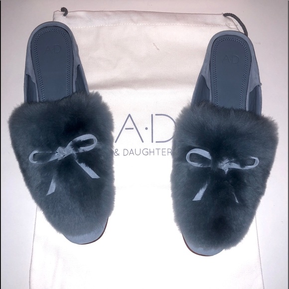 NWT A*D & DAUGHTERS ”Grigon” Suede & Real Fur Mules Slip Ons Shoes - Picture 3 of 9